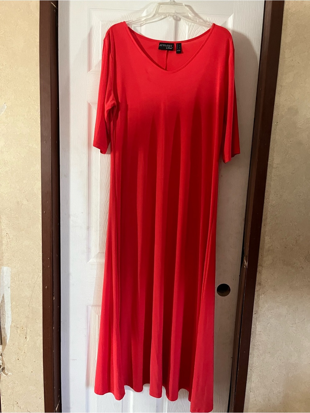Attitudes by Renee Como Jersey V-Neck Maxi Dress Red L
